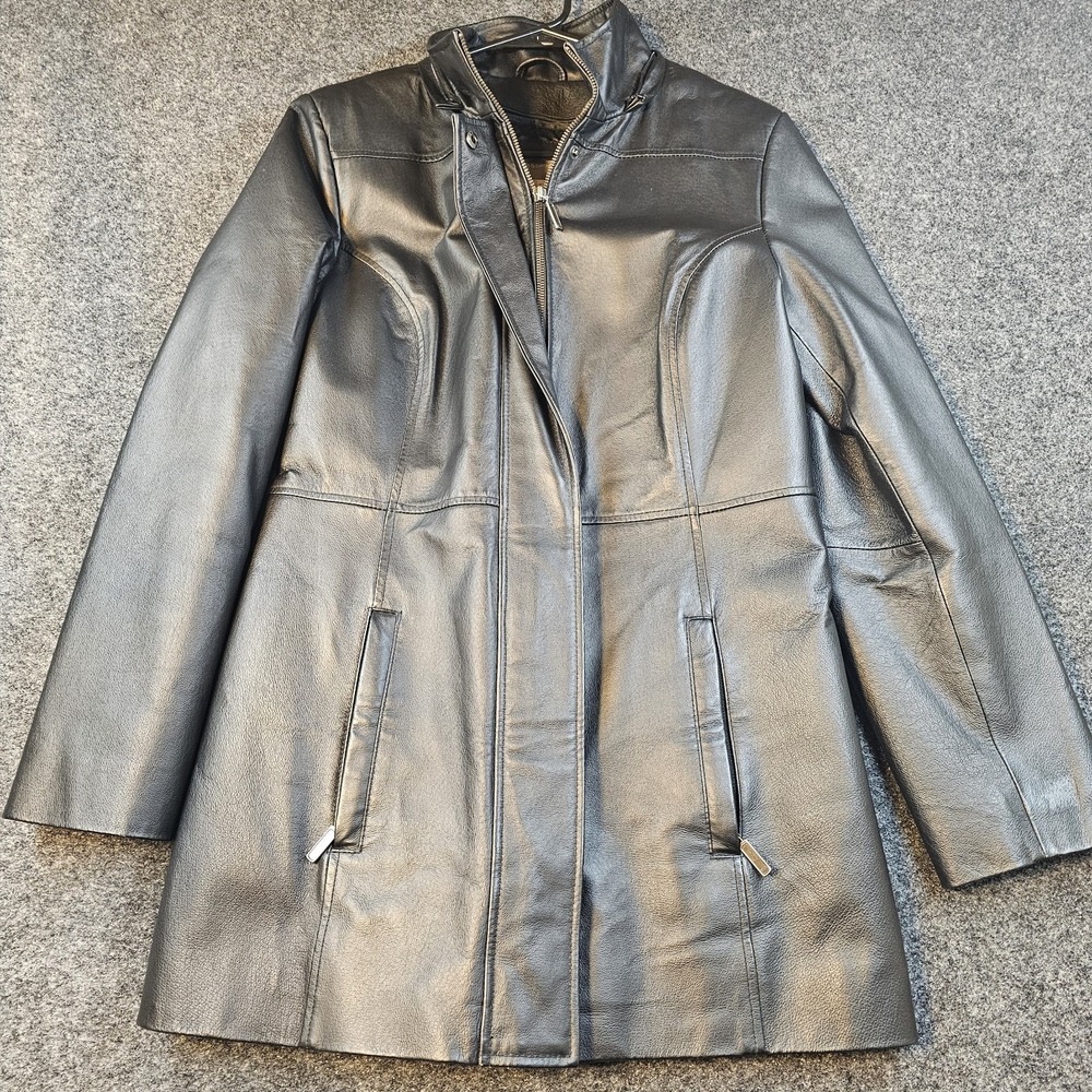Croft & Barrow Black Leather Jacket Womens Small Removeable Quilted Lining Zip